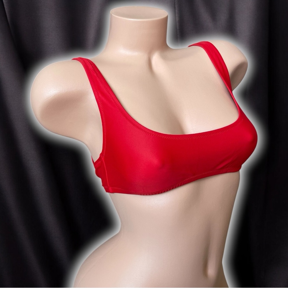 J. Crew Red Square Neck Classic Casual Sporty Athletic Bikini Swimsuit Top - Picture 2 of 6
